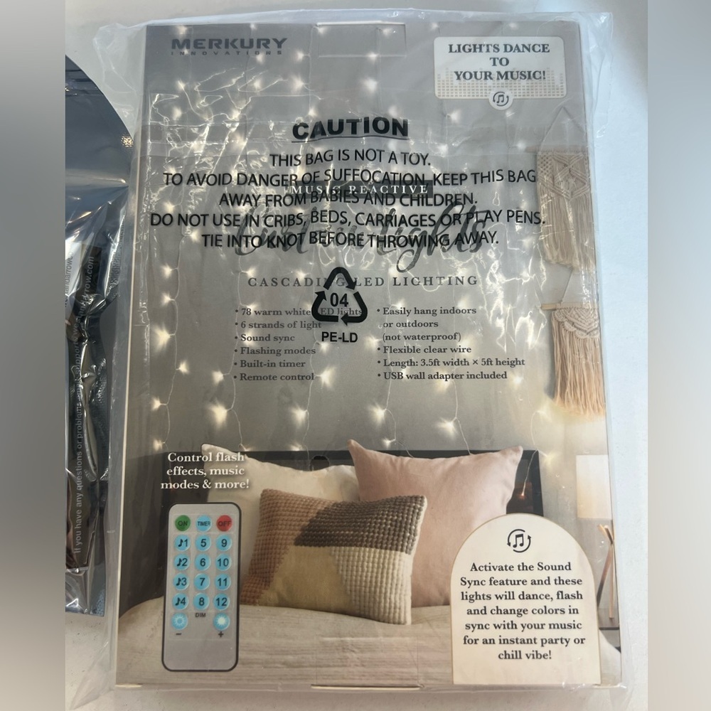 Merkury Innovations Warm White Music Reactive Curtain Lights & LED Light Strip - Picture 9 of 10